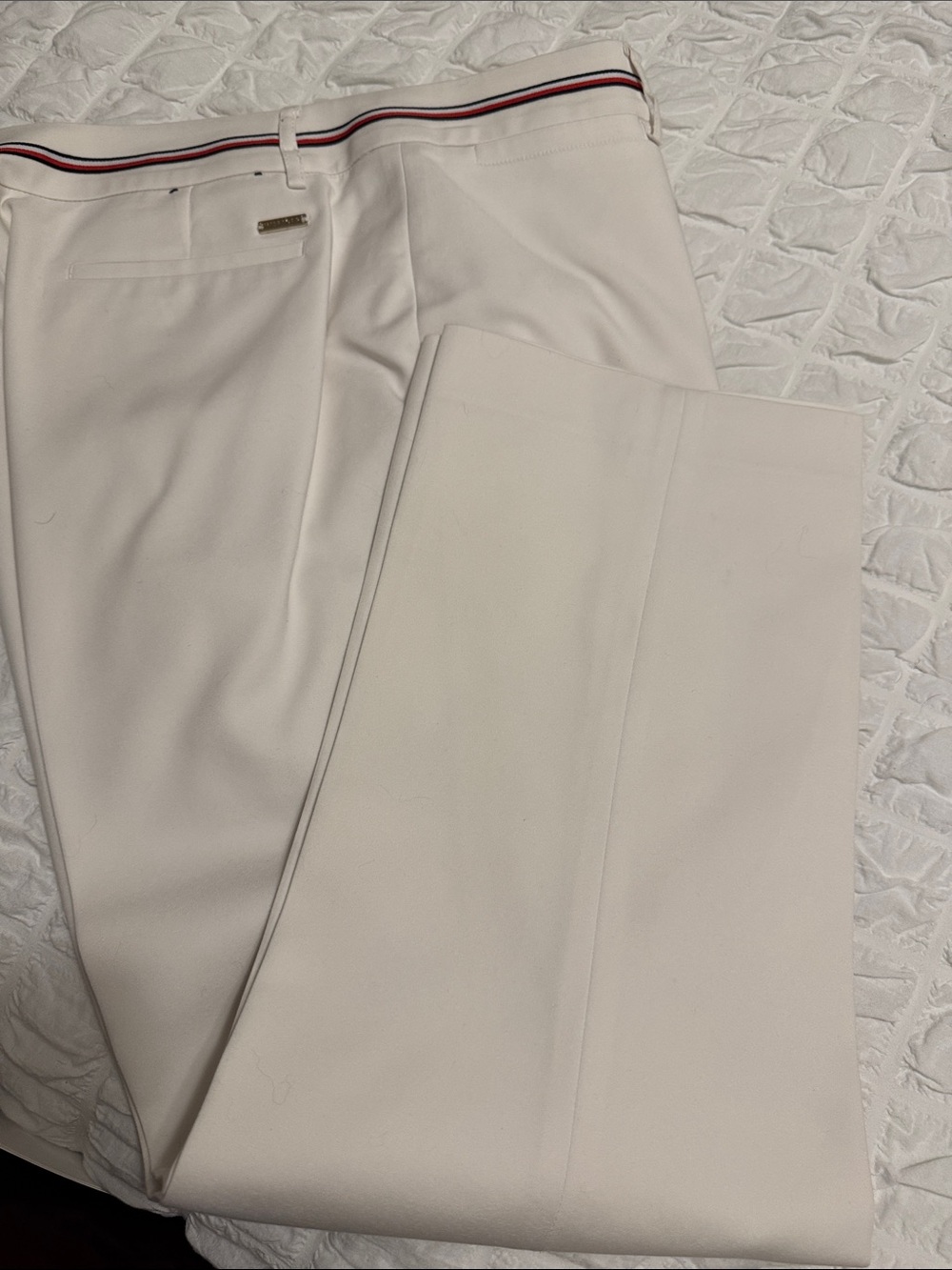 Tommy Hilfiger Cream Dress Pants with Signature Red & Navy Waistband